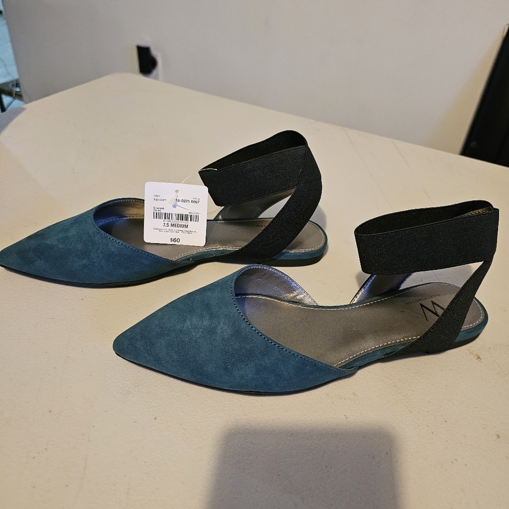 Worthington Teal and Black Flats with Ankle Strap